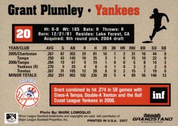 2007 Grandstand Tampa Yankees #NNO Grant Plumley Back