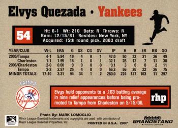 2007 Grandstand Tampa Yankees #NNO Elvys Quezada Back