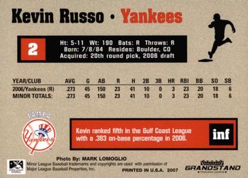 2007 Grandstand Tampa Yankees #NNO Kevin Russo Back