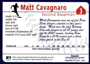 2007 Grandstand State College Spikes #6 Matt Cavagnaro Back