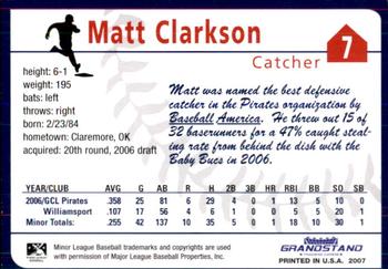 2007 Grandstand State College Spikes #8 Matt Clarkson Back