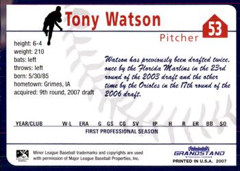 2007 Grandstand State College Spikes #32 Tony Watson Back
