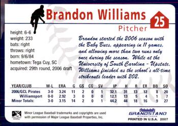 2007 Grandstand State College Spikes #34 Brandon Williams Back