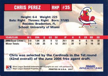 2007 Grandstand Springfield Cardinals #NNO Chris Perez Back