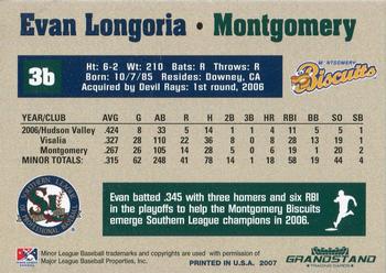 2007 Grandstand Southern League Top Prospects #18 Evan Longoria Back