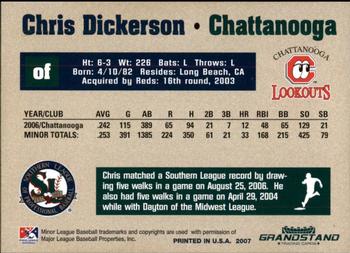 2007 Grandstand Southern League Top Prospects #2 Chris Dickerson Back