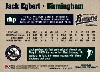 2007 Grandstand Southern League Top Prospects #3 Jack Egbert Back