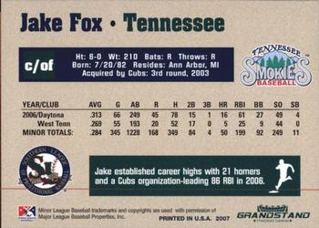 2007 Grandstand Southern League Top Prospects #5 Jake Fox Back