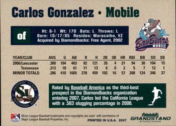 2007 Grandstand Southern League Top Prospects #9 Carlos Gonzalez Back