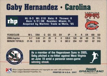 2007 Grandstand Southern League Top Prospects #13 Gaby Hernandez Back