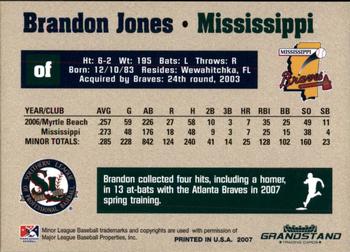 2007 Grandstand Southern League Top Prospects #17 Brandon Jones Back