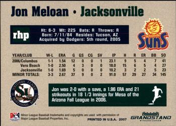 2007 Grandstand Southern League Top Prospects #19 Jon Meloan Back