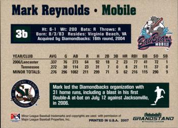 2007 Grandstand Southern League Top Prospects #22 Mark Reynolds Back