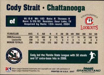2007 Grandstand Southern League Top Prospects #25 Cody Strait Back