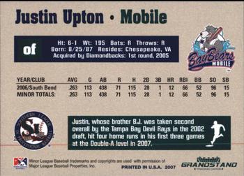 2007 Grandstand Southern League Top Prospects #28 Justin Upton Back