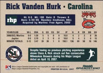 2007 Grandstand Southern League Top Prospects #29 Rick van den Hurk Back