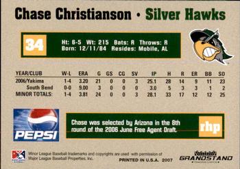 2007 Grandstand South Bend Silver Hawks #7 Chase Christianson Back
