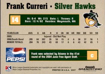 2007 Grandstand South Bend Silver Hawks #9 Frank Curreri Back