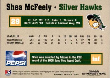 2007 Grandstand South Bend Silver Hawks #14 Shea McFeely Back