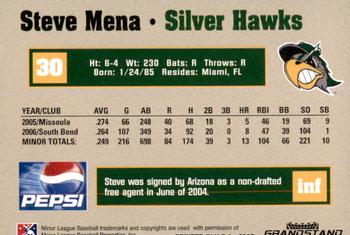 2007 Grandstand South Bend Silver Hawks #15 Steve Mena Back