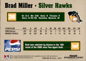 2007 Grandstand South Bend Silver Hawks #17 Brad Miller Back