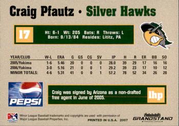 2007 Grandstand South Bend Silver Hawks #23 Craig Pfautz Back