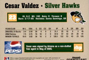 2007 Grandstand South Bend Silver Hawks #29 Cesar Valdez Back