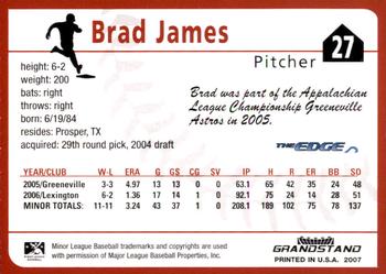2007 Grandstand Salem Avalanche #NNO Brad James Back