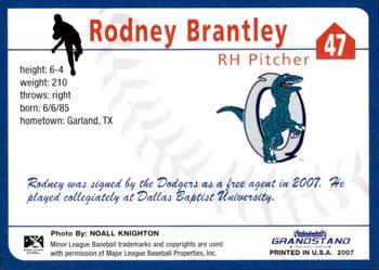 2007 Grandstand Ogden Raptors #NNO Rodney Brantley Back