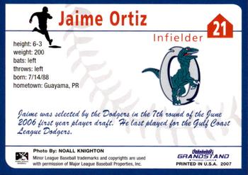 2007 Grandstand Ogden Raptors #NNO Jaime Ortiz Back