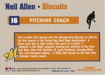 2007 Grandstand Montgomery Biscuits #1 Neil Allen Back