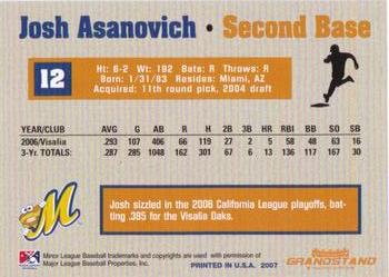 2007 Grandstand Montgomery Biscuits #3 Josh Asanovich Back