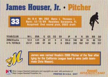 2007 Grandstand Montgomery Biscuits #15 James Houser Back