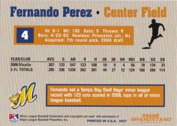 2007 Grandstand Montgomery Biscuits #23 Fernando Perez Back