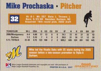 2007 Grandstand Montgomery Biscuits #25 Mike Prochaska Back