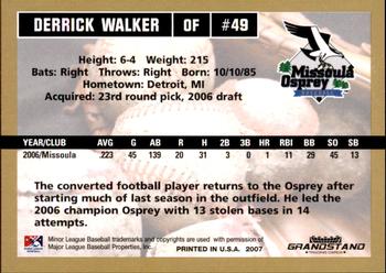 2007 Grandstand Missoula Osprey #33 Derrick Walker Back