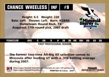 2007 Grandstand Missoula Osprey #34 Chance Wheeless Back