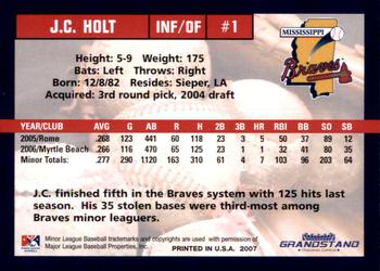 2007 Grandstand Mississippi Braves #NNO J.C. Holt Back