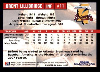 2007 Grandstand Mississippi Braves #NNO Brent Lillibridge Back