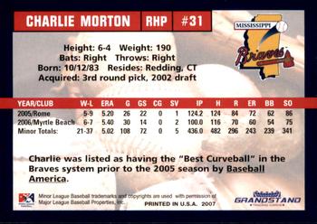 2007 Grandstand Mississippi Braves #NNO Charlie Morton Back