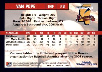2007 Grandstand Mississippi Braves #NNO Van Pope Back