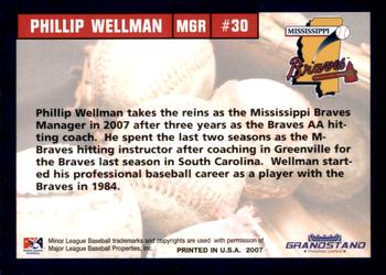 2007 Grandstand Mississippi Braves #NNO Phillip Wellman Back