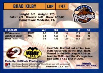 2007 Grandstand Midland RockHounds #15 Brad Kilby Back