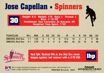 2007 Grandstand Lowell Spinners #NNO Jose Capellan Back