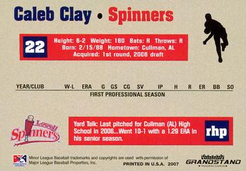 2007 Grandstand Lowell Spinners #NNO Caleb Clay Back