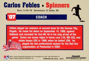 2007 Grandstand Lowell Spinners #NNO Carlos Febles Back