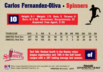 2007 Grandstand Lowell Spinners #NNO Carlos Fernandez-Oliva Back