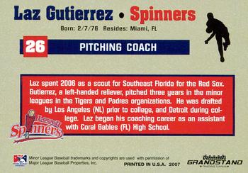 2007 Grandstand Lowell Spinners #NNO Laz Gutierrez Back