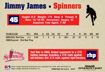 2007 Grandstand Lowell Spinners #NNO Jimmy James Back