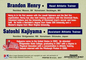 2007 Grandstand Lowell Spinners #NNO Satoshi Kajiyama / Brandon Henry Back